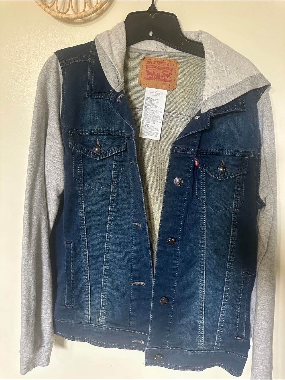 Levi's Blue Denim Jacket with Gray Hooded Sleeves